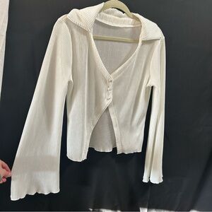 White Ribbed Button-Up Cardigan